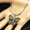 Fashion Butterfly Flower Necklace Women/Men Black Rhinestone Stainless Steel Silver Color Y2K Clavicle Chain Jewelry 6482-QKC