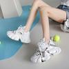Fashion Summer Shiny Sequins Chunky Platform Sneakers Women Lace Up Breathable Height Increase Shoes Women Fashion Cute Pink Sneaker