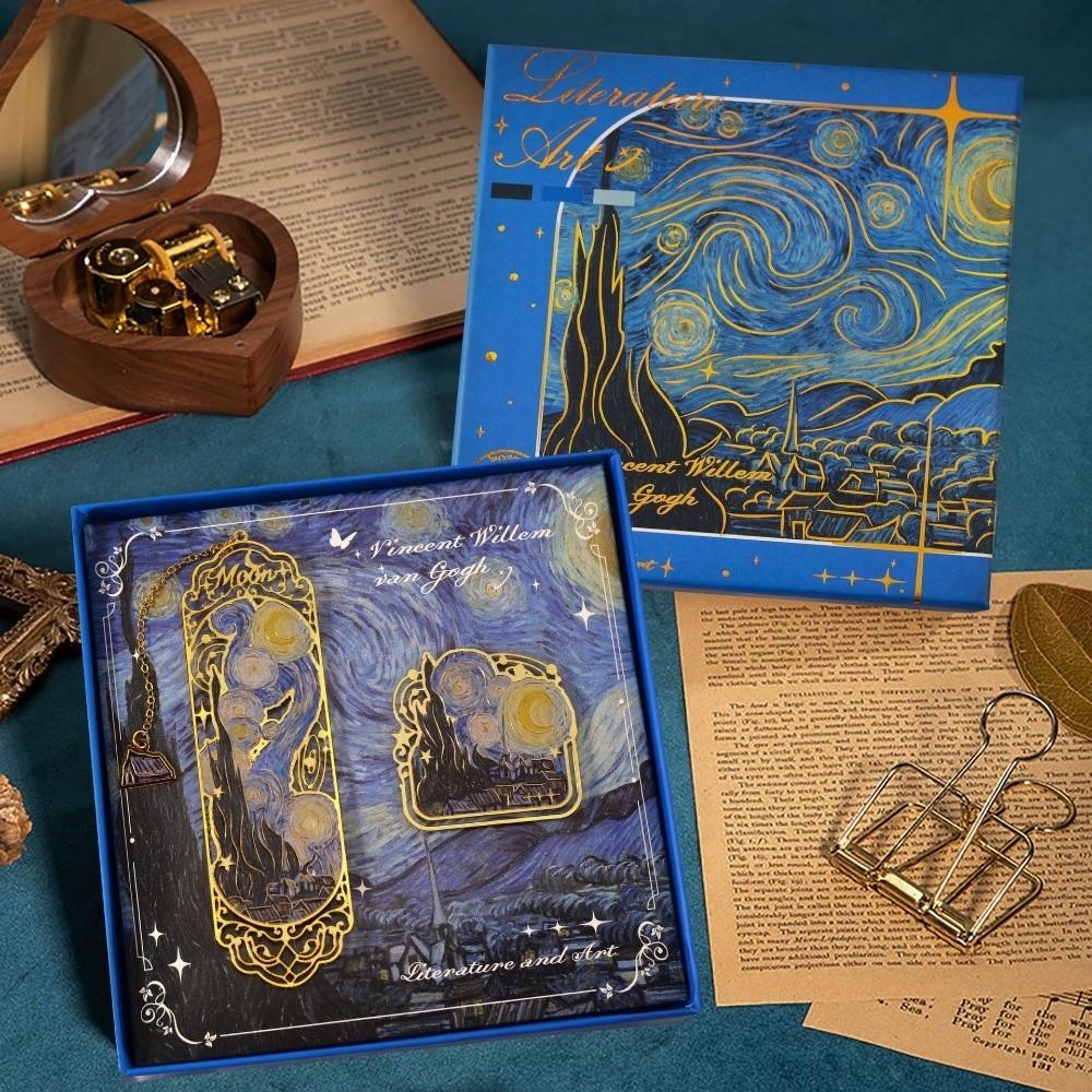 Metal Material Metal Bookmarks Classical Style Van Gogh Oil Painting Bookmarks  for Student Gift