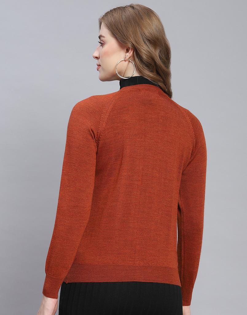 Monte Carlo Rust Multi Solid Round Neck Sweater