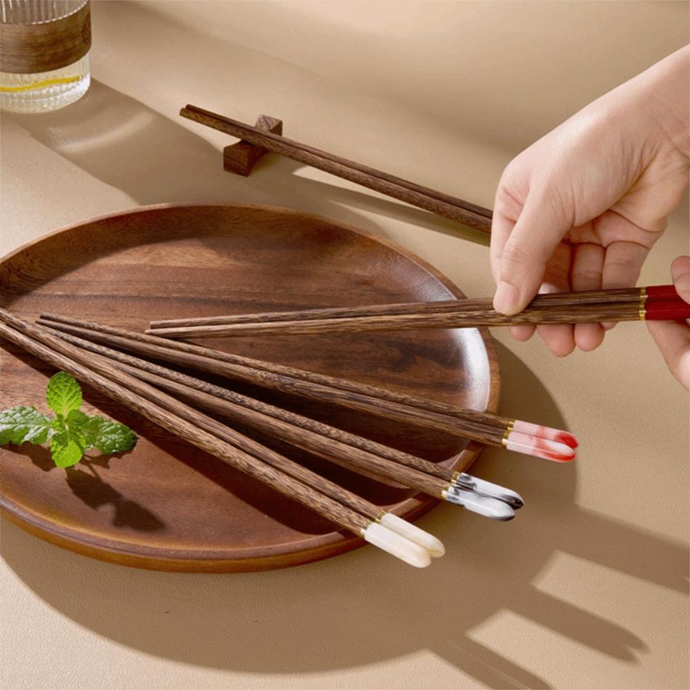 5 Pair Vintage Jade Head Wooden Chopsticks Set Comfortable To Hold Wax Free Sushi Sticks Household Meal Chopsticks Noodles