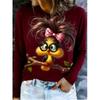 Fun bird print short-sleeved T-shirt for women, loose round neck design, casual age-reducing women's summer wear