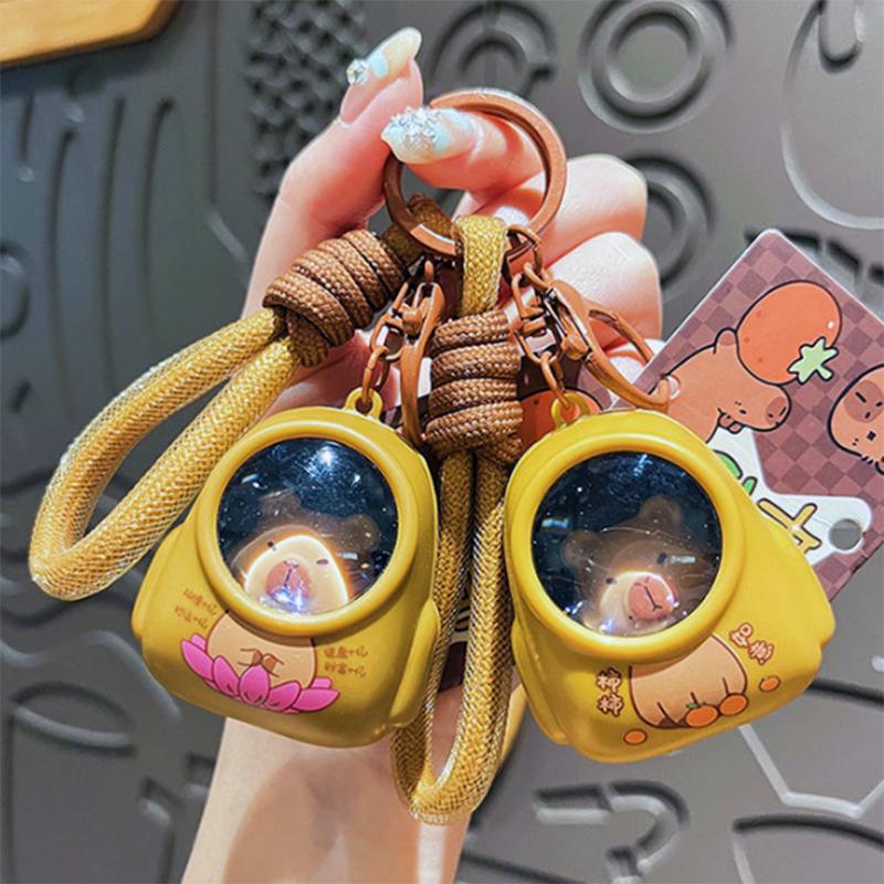 Capybara Schoolbag Light-Up Keychain Cartoon PVC Glow-in-the-Dark DIY Bag Charm Cute Children's Small Gift