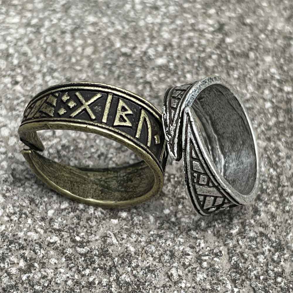 Viking Rune Ring Adjustable Norse Jewelry for Women Men Vintage Runic Amulet Stylish Unisex Design