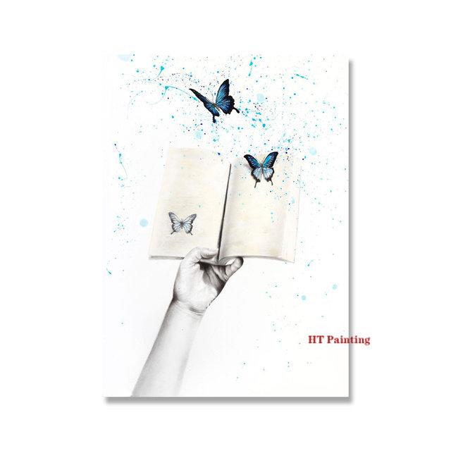 Citind Cărți Poster de Studiu Culoare Splash Desen Animat Pasăre Drăguță Educație Imagini de Perete Pictură pe Pânză Cameră Copii Decor Acasă