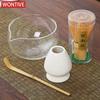 4pcs Matcha Tea Set Bamboo Whisk Scoop Glass Matcha Bowl Traditional Indoor Handmade Tea-making Tools