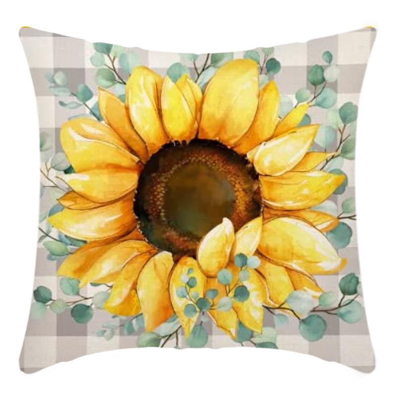 Printed Sunflower Nordic Fresh Home Cotton and Linen Pastoral Style Pillow Living Room Sofa B&B Bay Window Large Cushion Cover