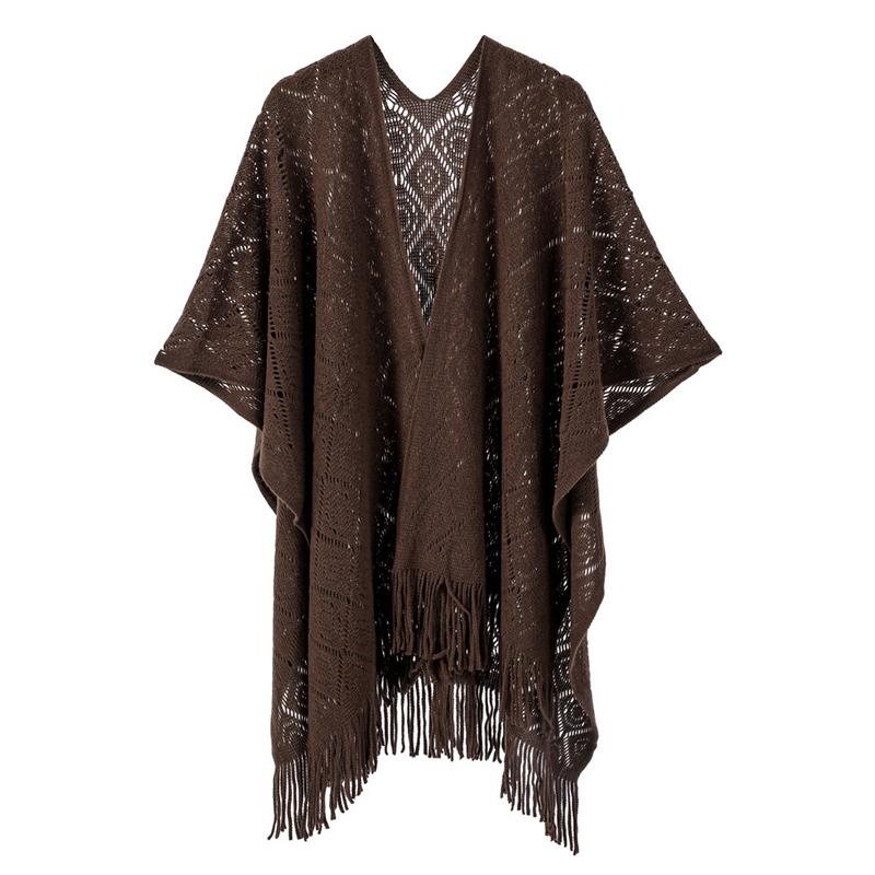Autumn Winter Hollow Crochet Scarf Women Lady Layers Poncho Elegant Solid Tassel Shawl Scarve Capa Para Mujer Fashion Party New