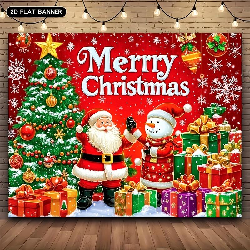 2D flat banner 1 piece Christmas banner with Santa Claus and snowman background cloth 180X110