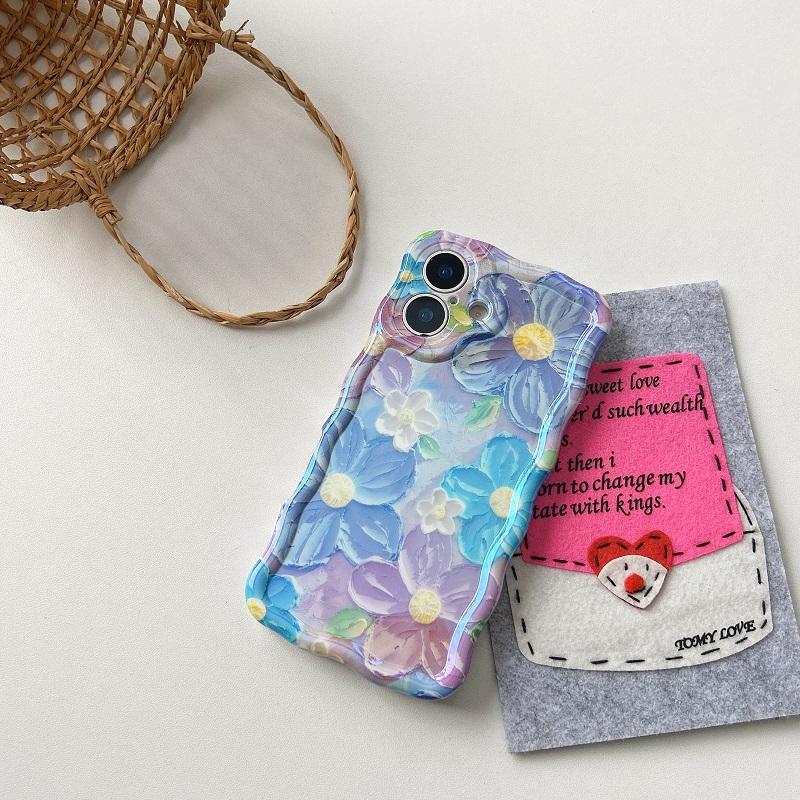 Korean Retro Oil Painting Phone Case For iPhone 16 15 14 13 12 Pro Max Plus 11 Luxury 3D Flowers Print Back Cover Artistic Decor