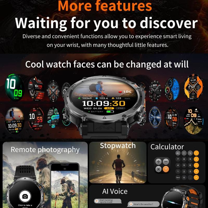 2026 New Military GPS Sports Smart Watch Men Compass 3ATM Waterproof Swim Fitness Tracker AMOLED HD SmartWatches 850Mah Battery