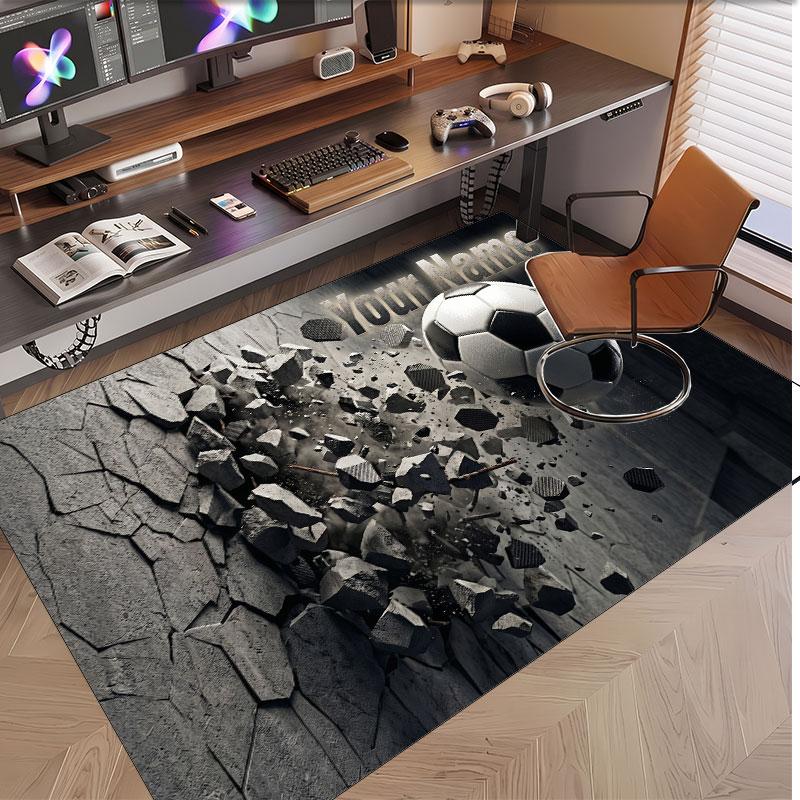 Soccer Theme Soft Crystal Velvet Rug Custom Name & Text Print Non Slip Floor Rug for Bedroom Living Room
