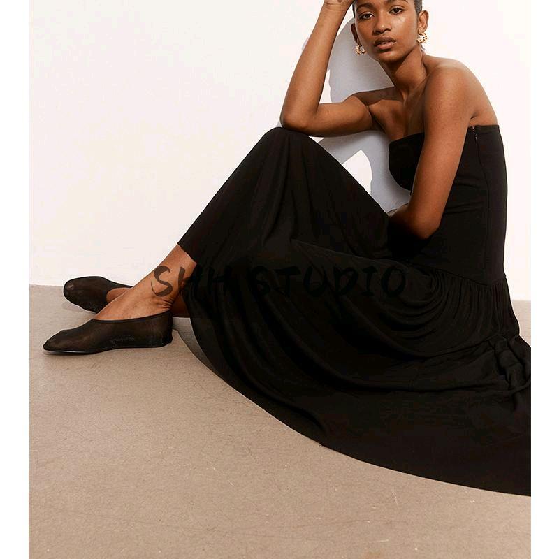 Spring New Women Clothes European and American Simple Style Tube Top Sleeveless Long Mini Dress 1239043