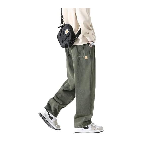 [Olekei] Sarouel Pants, Men s Trousers, Wide Pants, Men s Trousers, Quarter Length, Plain, Adjustable Straps, Popular, Comfortable, Loose,