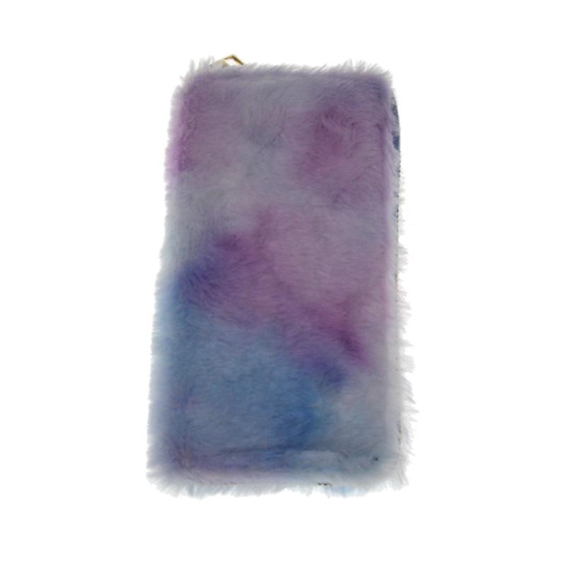 New plush tie-dye gradual change color long zipper wallet, wallet