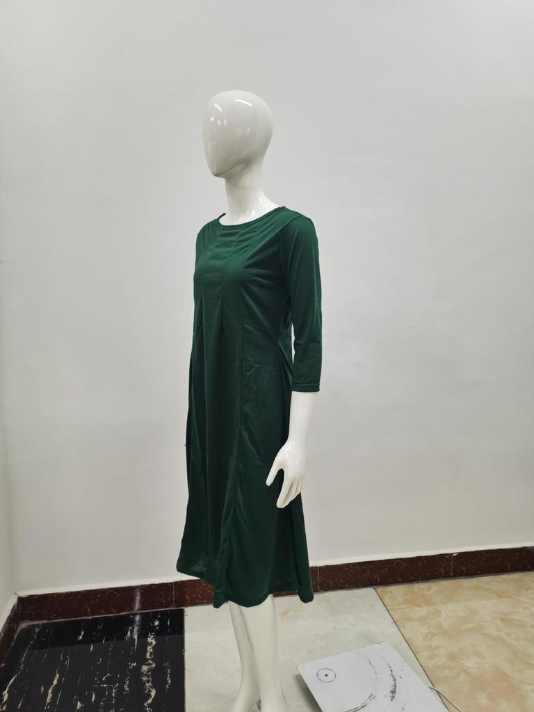 2024 Damen Sommer Mode Rundhals Mittellange Ärmel Einfarbig Großes Schwingkleid