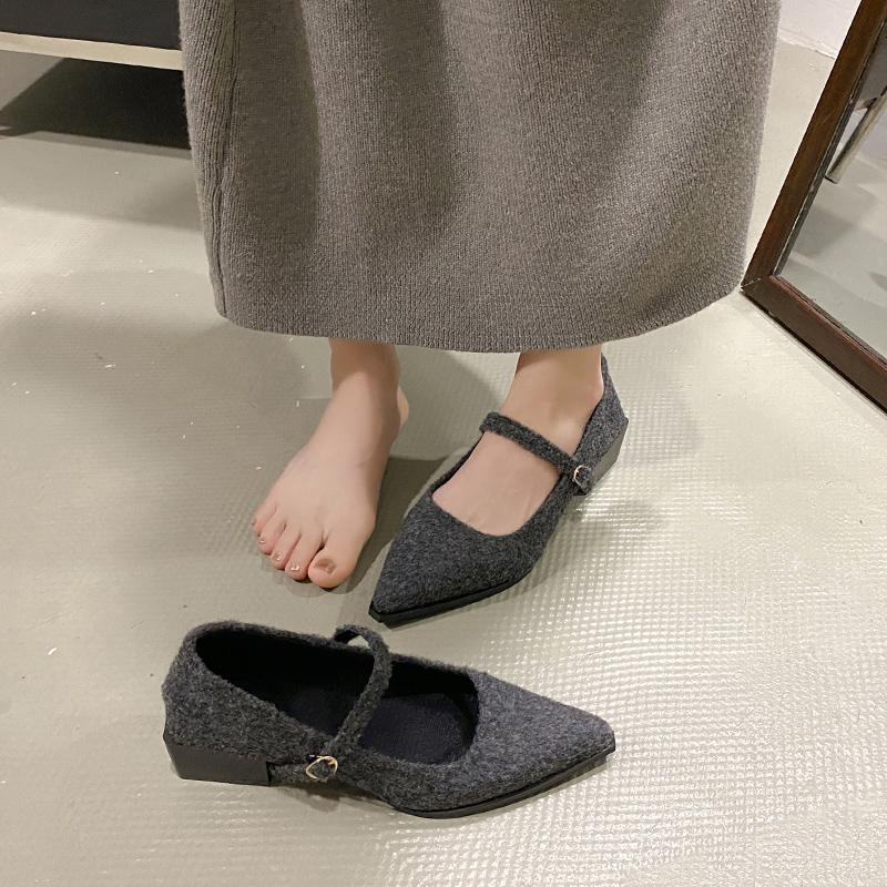Fashion Autumn New Coarse Heel Shoes Women's Fashion Pointed Shallow Mouth Suede Anti-slip Wear-resistant Low-top Shoes