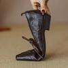 Fashion Skinny Retro Leather Shoes for Women's Spring New Style Square Toe Soft Sole Lace Up Single Shoe, Low Heel Casual Single Shoe