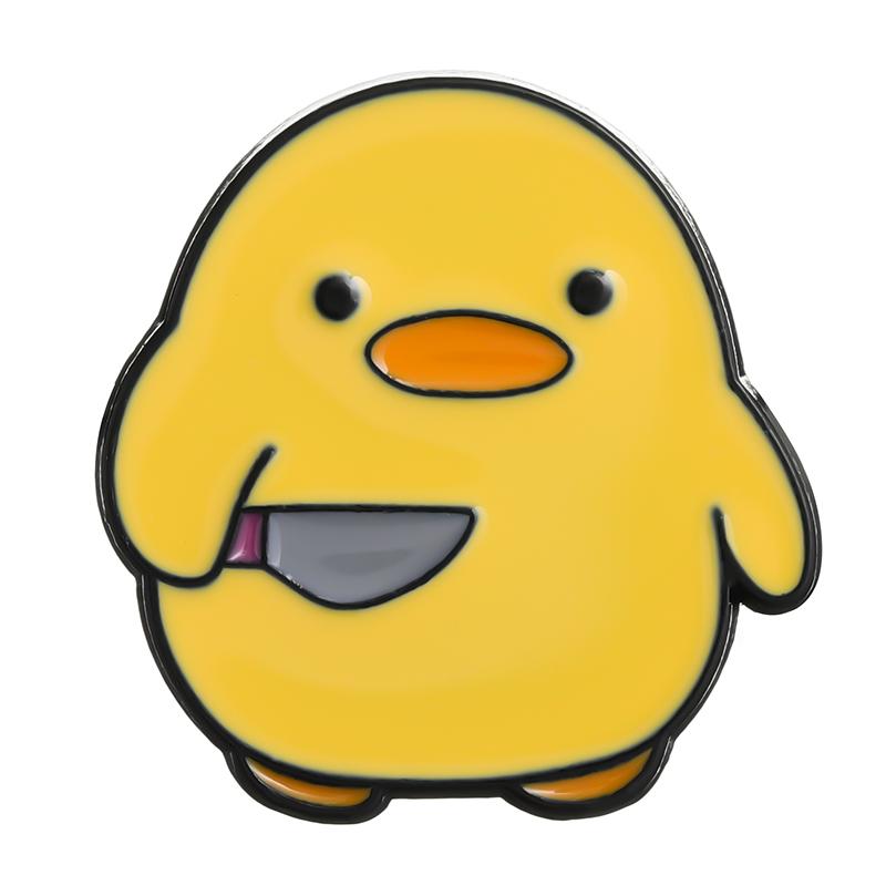 Cutie Killer Enamel Pins Chick Little Penguin Dagger Knife Brooches Lapel Badges Cartoon Fun Animal Jewelry Gift for Kids Friend
