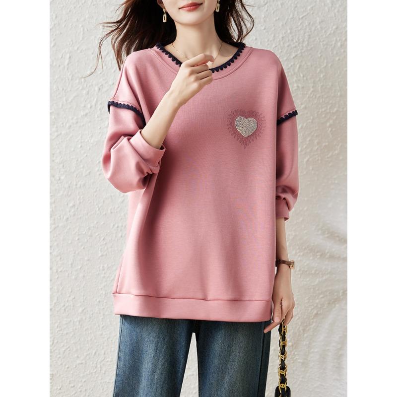 DIMANAF 2025 New Plus Size Spring Women Hoodies Pink Full Sleeve Purple. Pockets Loose Casual Solid Design Basic Tops T-Shirt New Pullover