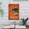 2D Flat Denver Football Helmet City Skyline Metal Sign Sports Wall Decor Durable Aluminum Material Man Cave, Sports Bar, Football Fan Room, Living