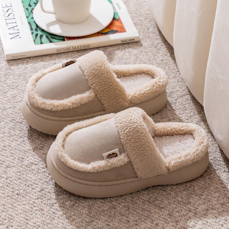 Women's Cotton Slippers Warm Cotton Slippers In Autumn and Winter Plush Slippers Wedge Shoes