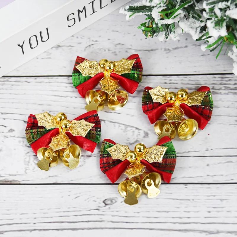 6pcs Christmas Bow With Bell Mini Xmas Tree Bowknot Pendant Ornaments For Home Decoration 2024 Navidad New Year Party DIY Gifts