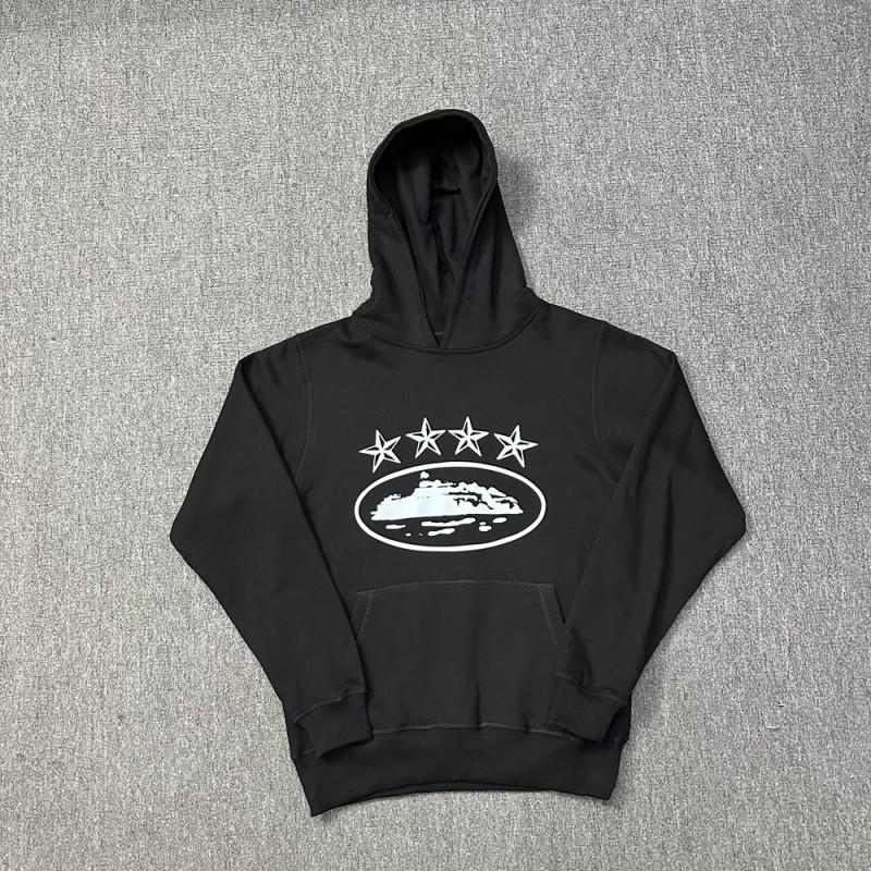 Corteiz Vintage Bluza z Kapturem Oversize z Nadrukiem Gwiazd Zestaw Joggerów Męski Streetwear Codzienny Strój