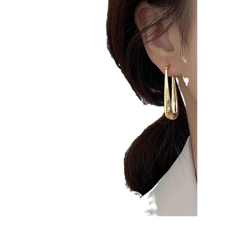 Korean Style Elegant Long Oval Metal Earrings - Versatile and Trendy