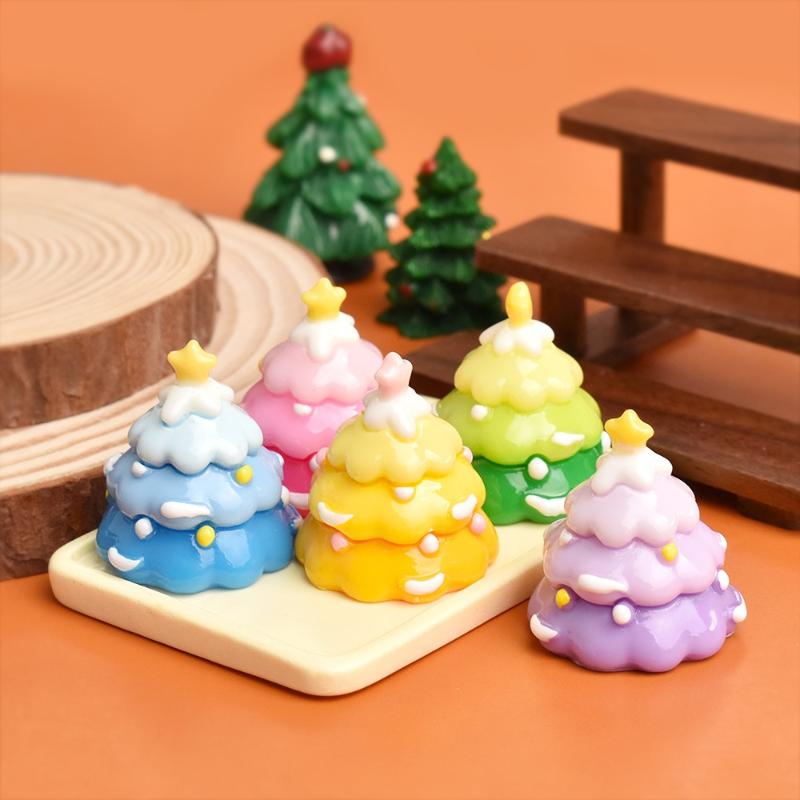 5Pcs Mini Gradient Color Christmas Tree Cake Food Play Cream Glue Diy Resin Widgets Christmas Scene Decoration