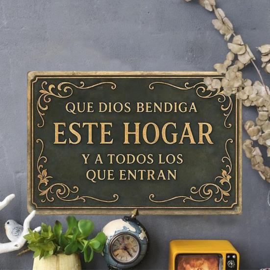 Que Dios Bendiga Este Hogar Spanish Vintage Metal Wall Sign Religious Christian Blessing Wall Decor for Home Kitchen Entryway Church