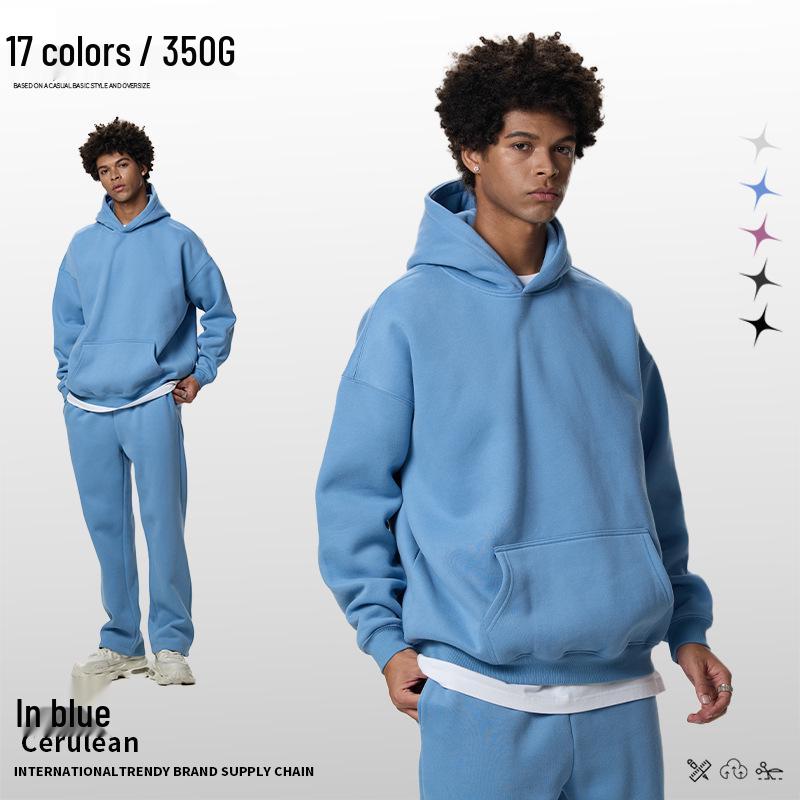 Men's Heavyweight American Trend Hoodie - Solid Color Casual plus Velvet