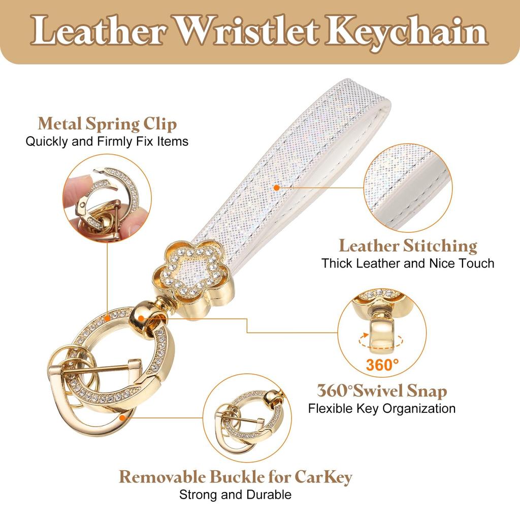 Leather Wristlet Keychain Inch Car Key Chain Holder with Key Ring and Key Neck Wristband Unisex ID Badge Card Wallet White [uxcell] 5.5 Anti-Loss