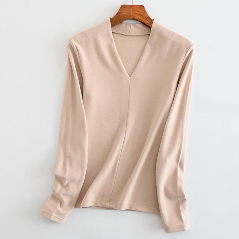 

Aoweizi 2024 Women s V-Neck Velvet Slim Fit Long-Sleeve Shirt for Spring, Autumn, and Winter L