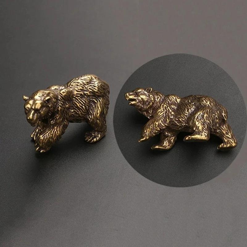 Retro Brass Brown Bear Statue Ornament Solid Brass Polar Animal Figurine Miniatures Tea Table Pet Desk Decors Accessories Crafts