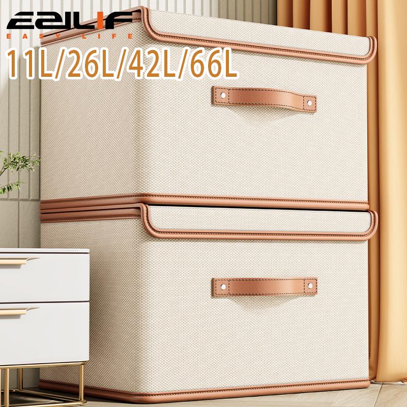 Clothes Storage Box with Lid Household Wardrobe Organizer for Underwear Blankets & Garments Fabric Storage Basket Storage Box