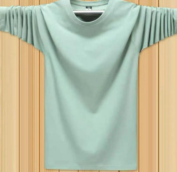 Men's Large Solid Color Round Neck T-Shirt, Long-Sleeved, Suitable for Spring and Autumn