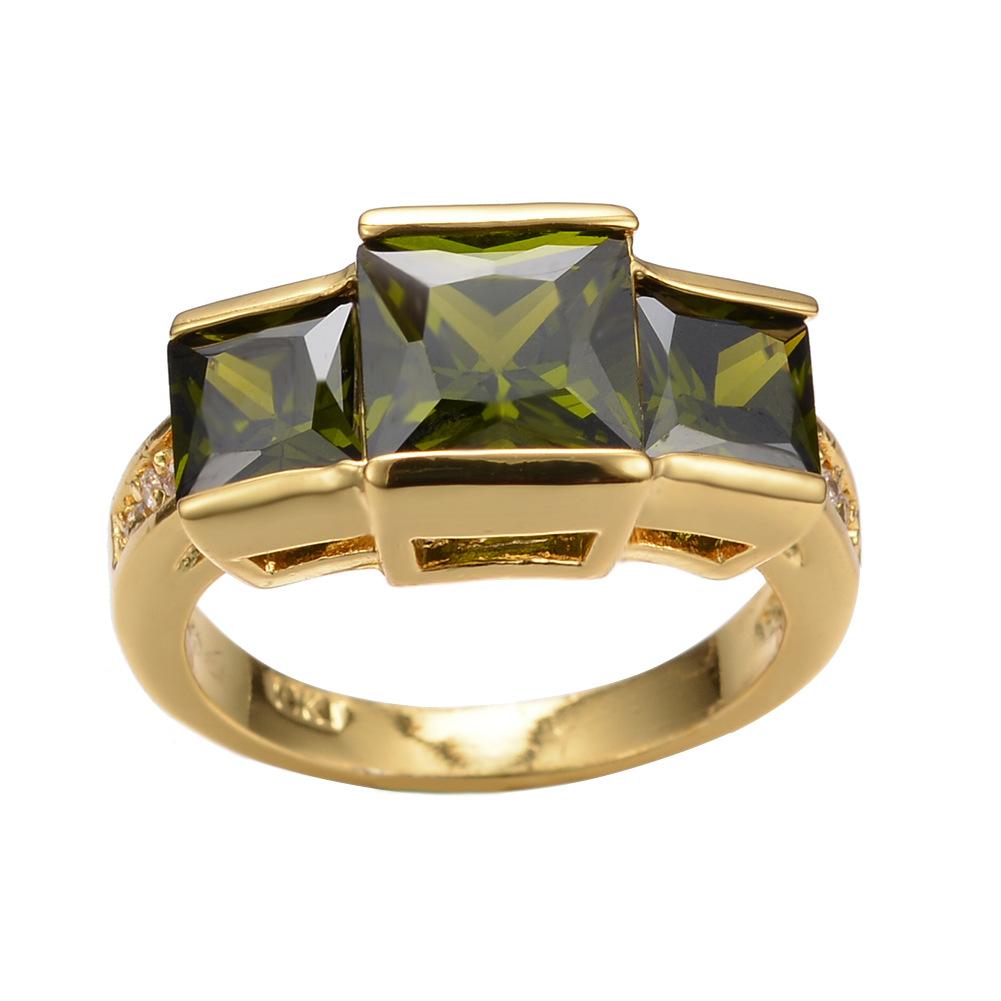 New gold olive green zircon ring, wind personality ring