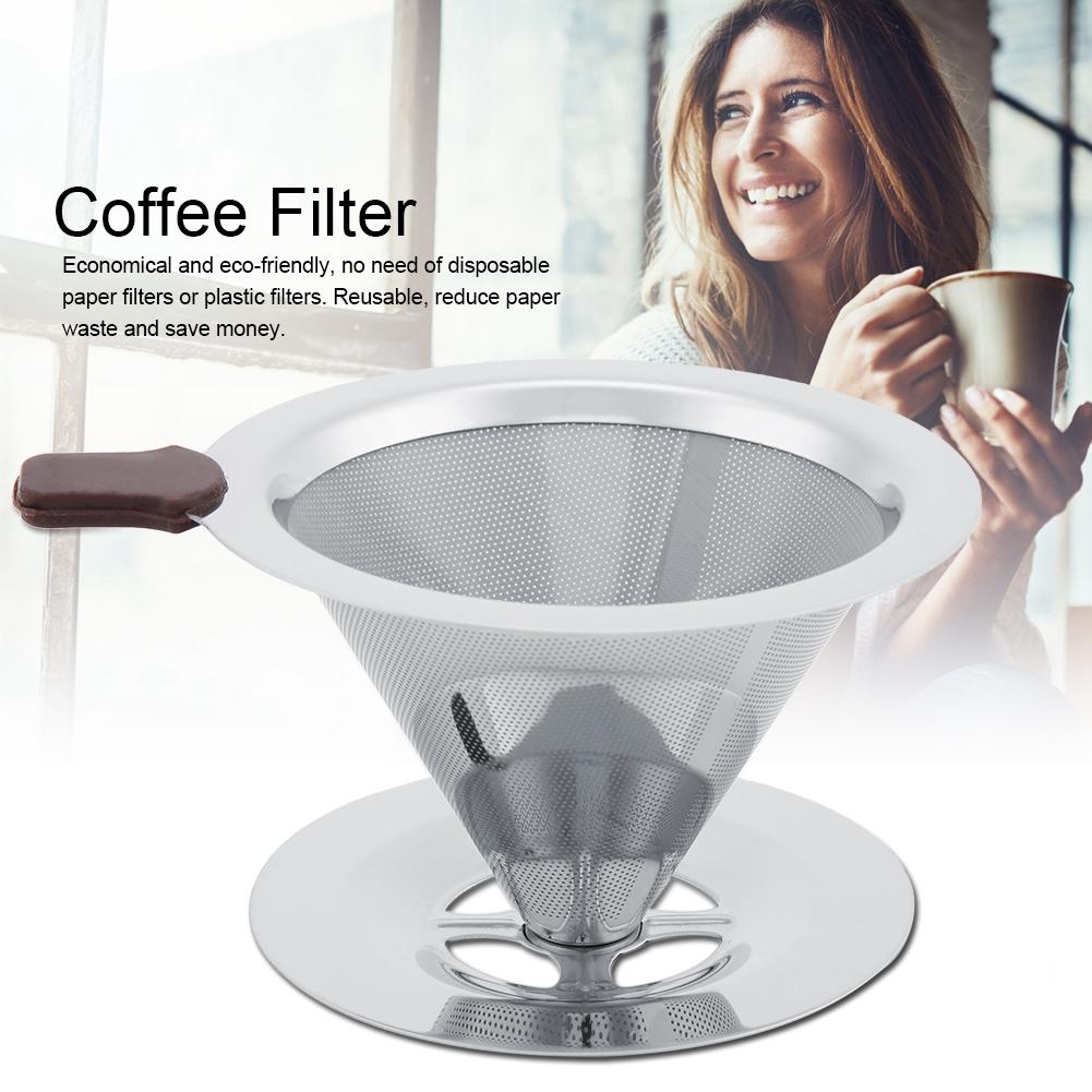 Stainless Steel Coffee Filter Reusable Double Layer Brew Dripper with Cup Stand