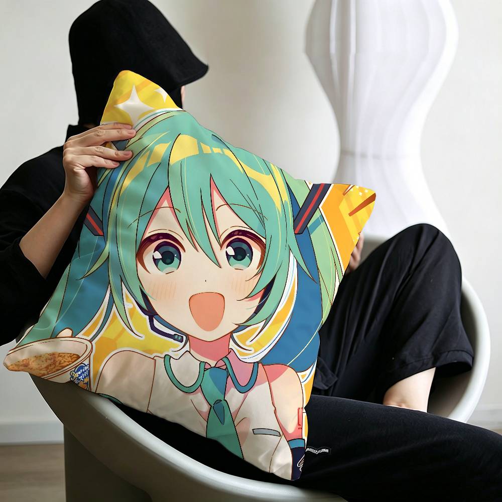 Classic Game Pillow Case Sofa Living Room Bedroom Headboard Backrest Cushion Square Cushion H-Hatsune Girl M-Miku Nap Time