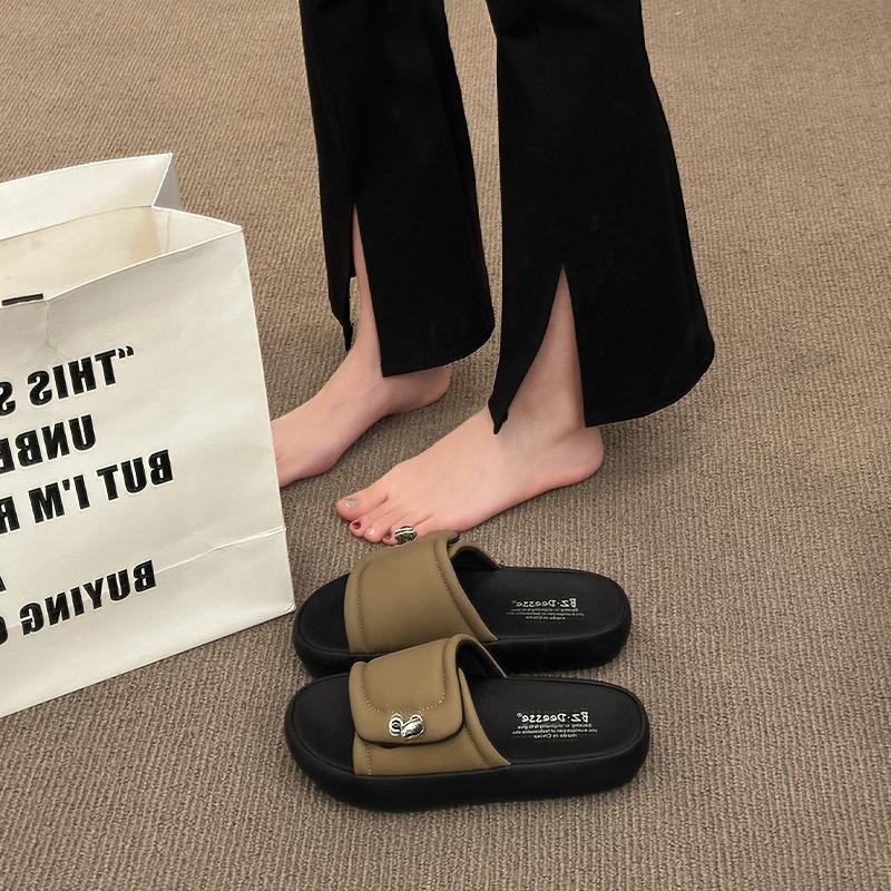 High-End Xiaoxiangfeng Ein-Wort-Slipper für Damen 2025 Sommer Dicksohlige Außenbekleidung Klettverschluss Lässige Weichsohlen-Strandsandalen