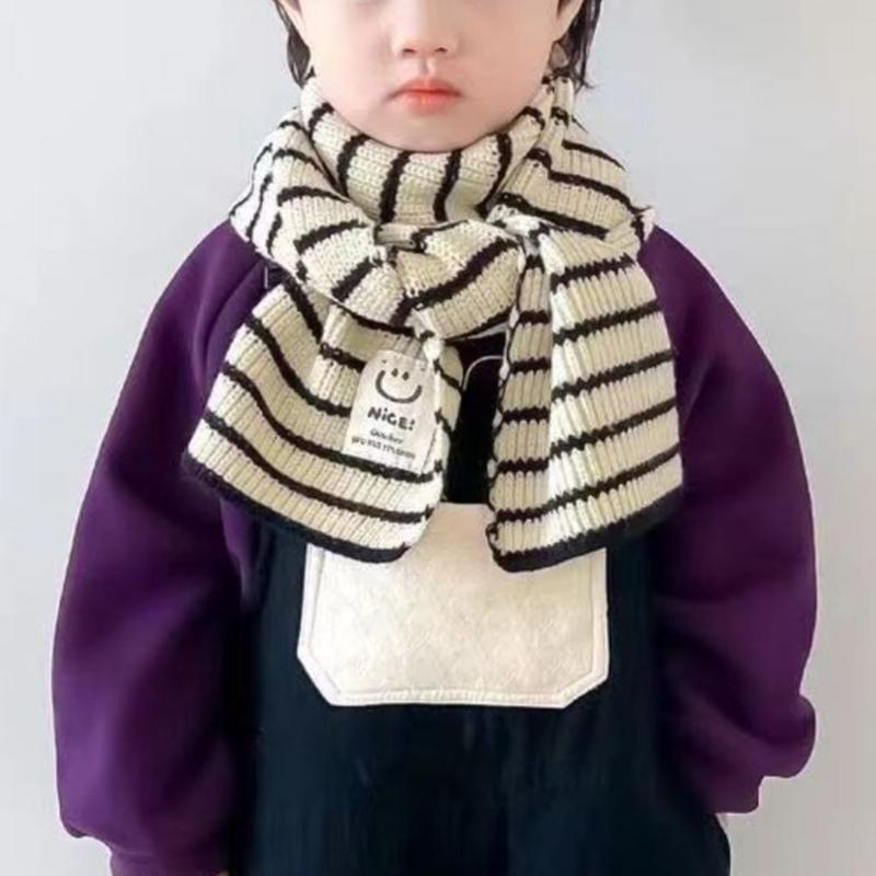 Children Neck Scarves with Stripe Pattern Warm Knitted Neckerchief Versatile for Children Fashionable Winter Accessories
