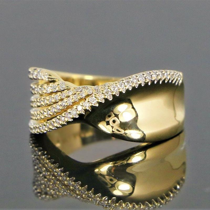 Wave Design Paved CZ New Rings for Women Luxury Gold Color Wedding Accessories Modern Fashion Female Jewelry Drop Ship