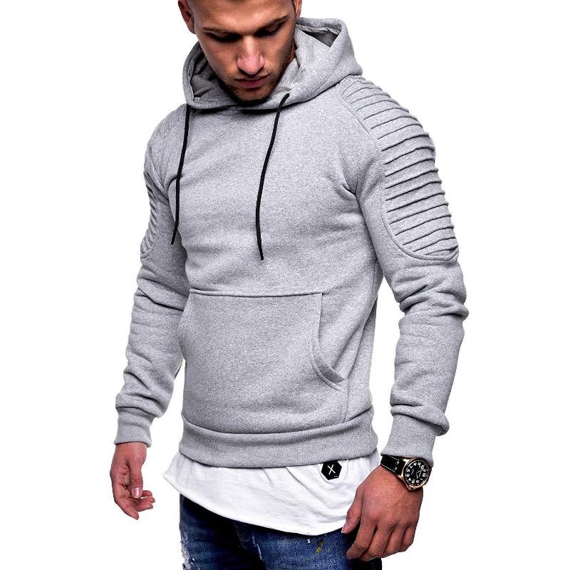 New Men's Pullover Sweatshirt Striped Pleated Raglan Sleeve Hoodie
