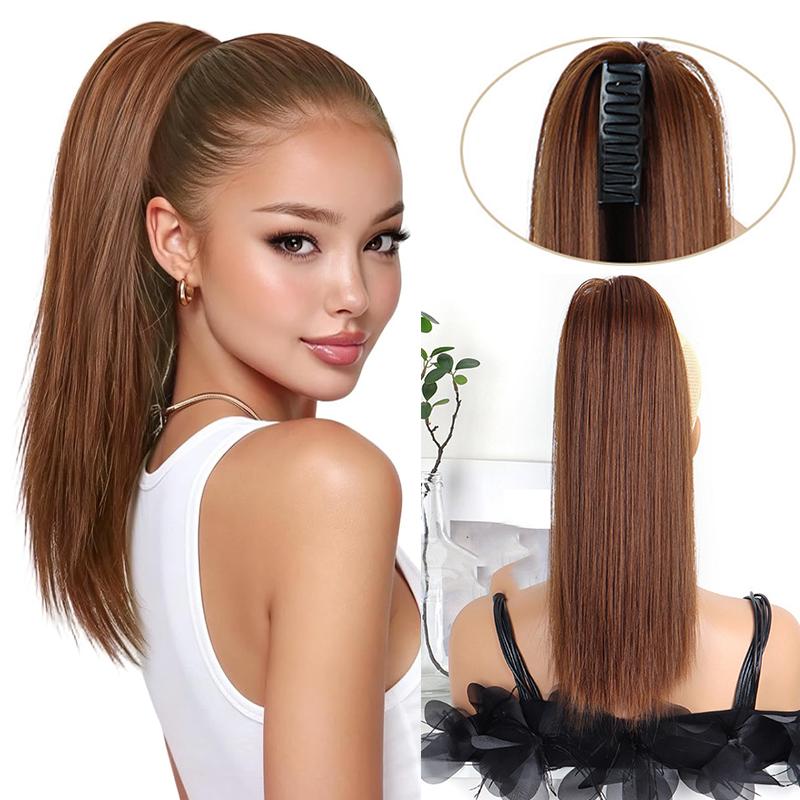 16" Short Straight Claw Clip in Ponytail Extension Synthetic Hairpieces for Women Daily Party