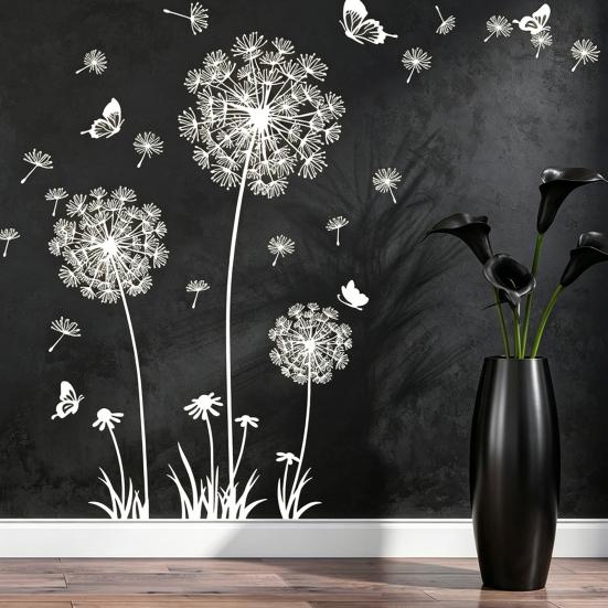2 Sheets Dandelion Wildflower Wall Decals Peel And Stick Floral Butterflies Wall Stickers