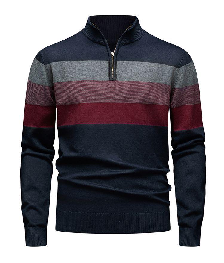 Men s Slim Fit Stand Collar Knitted Sweater - Autumn/Winter Casual Fashion Pullover XXL темно-синий