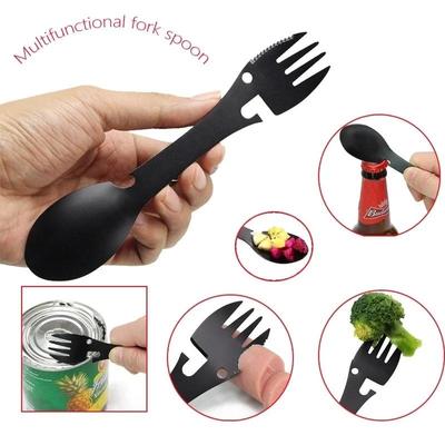Cucchiaio Forchetta Multifunzionale Apribottiglie Strumento Portatile Utensili da Cucina da Campeggio Multifunzionale Lattina Creativo Portatile Apribottiglie