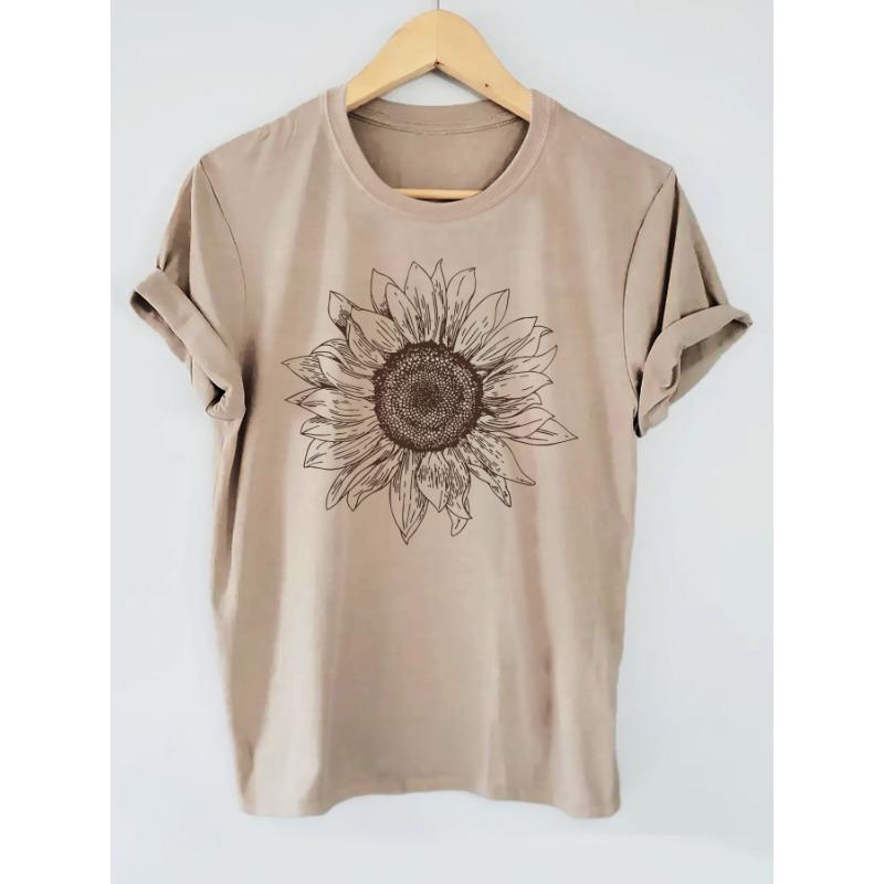 Sunflower Graphic Print Short-sleeved Crew Neck T-shirt S