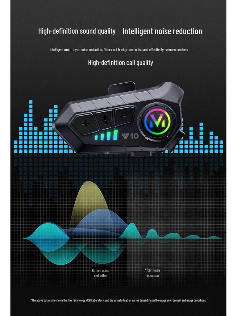 Y10 Bluetooth Helmet Headset, Noise-Cancelling & Waterproof, for Motorcycles & Cycling.
